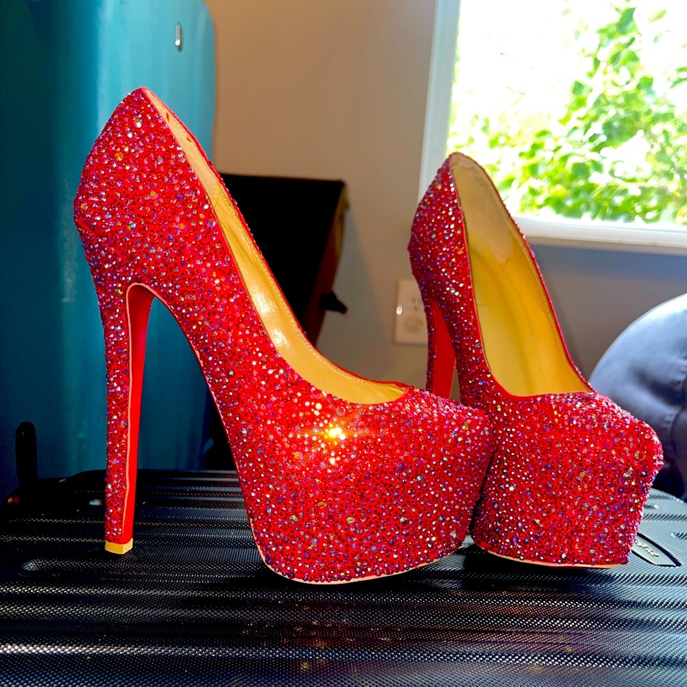 Red rhinestone pumps size 37